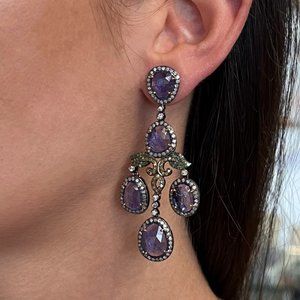 Chan Luu Tanzanite & Diamond Drop Earrings 18K White Gold Silver